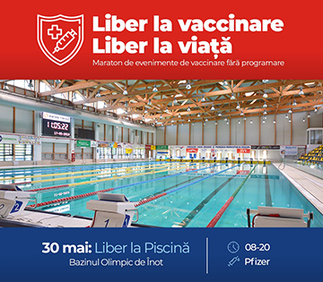 Liber la piscină - Liber în tribune! Primăria Brașov organizează un nou eveniment de vaccinare, de data aceasta dedicat iubitorilor de natație și tuturor suporterilor. La Bazinul Olimpic, brașovenii se pot vaccina fără programare și pot asista la un maraton de înot